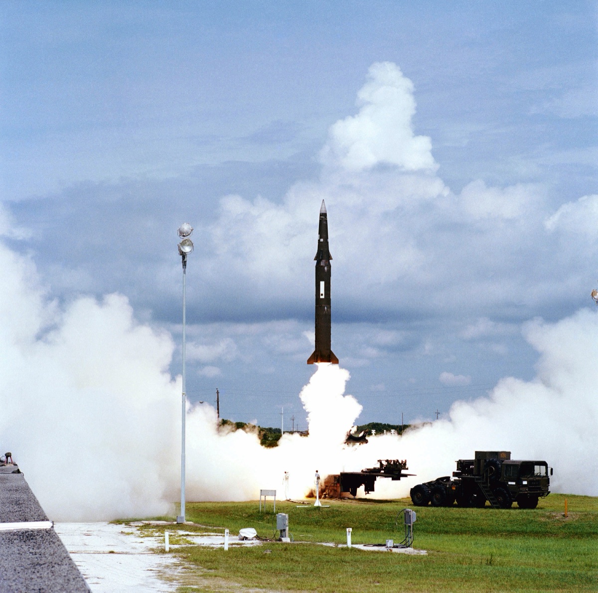 A Pershing II ballistic missile launching during a test in 1982.