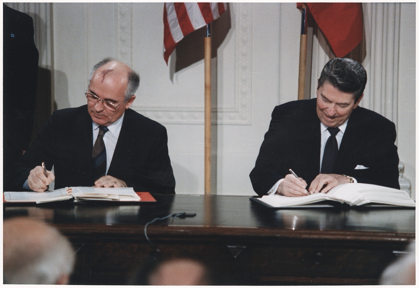 Reagan and Gorbachev signing the INF Treaty in 1987.