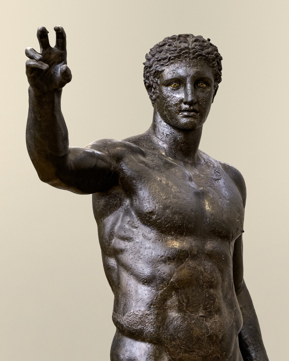 The bronze statue known as the Antikythera Ephebe, a nude youth, recovered from the same shipwreck.