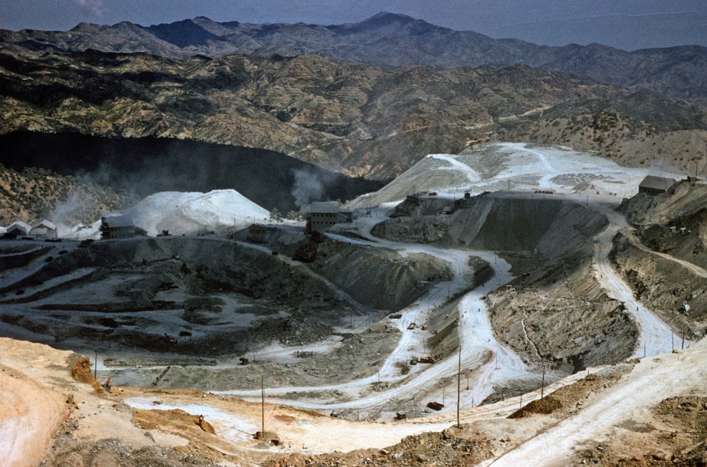 An open-pit asbestos mine at Amiandos, Cyprus, 1957 — the "magic mineral" the industry sold while knowing it was lethal.