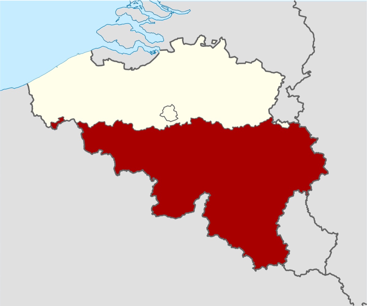 A map of Belgium highlighting the southern region of Wallonia.