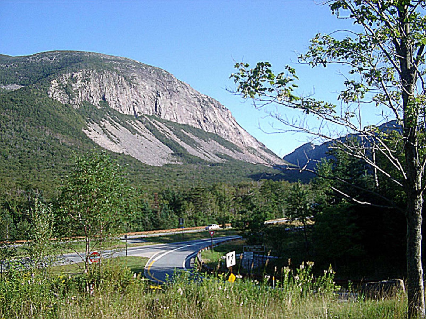 The mountains of Franconia Notch in the White Mountains of New Hampshire, where the Hills were driving in 1961.