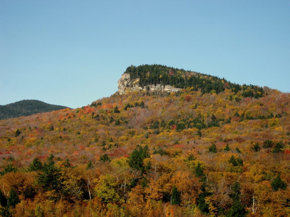 Indian Head, a rock landmark on Route 3 in the White Mountains of New Hampshire.