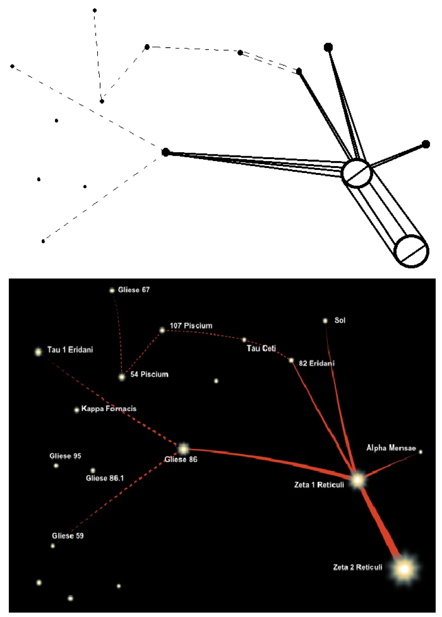 A version of the star map Betty Hill drew from her hypnotic recollection.