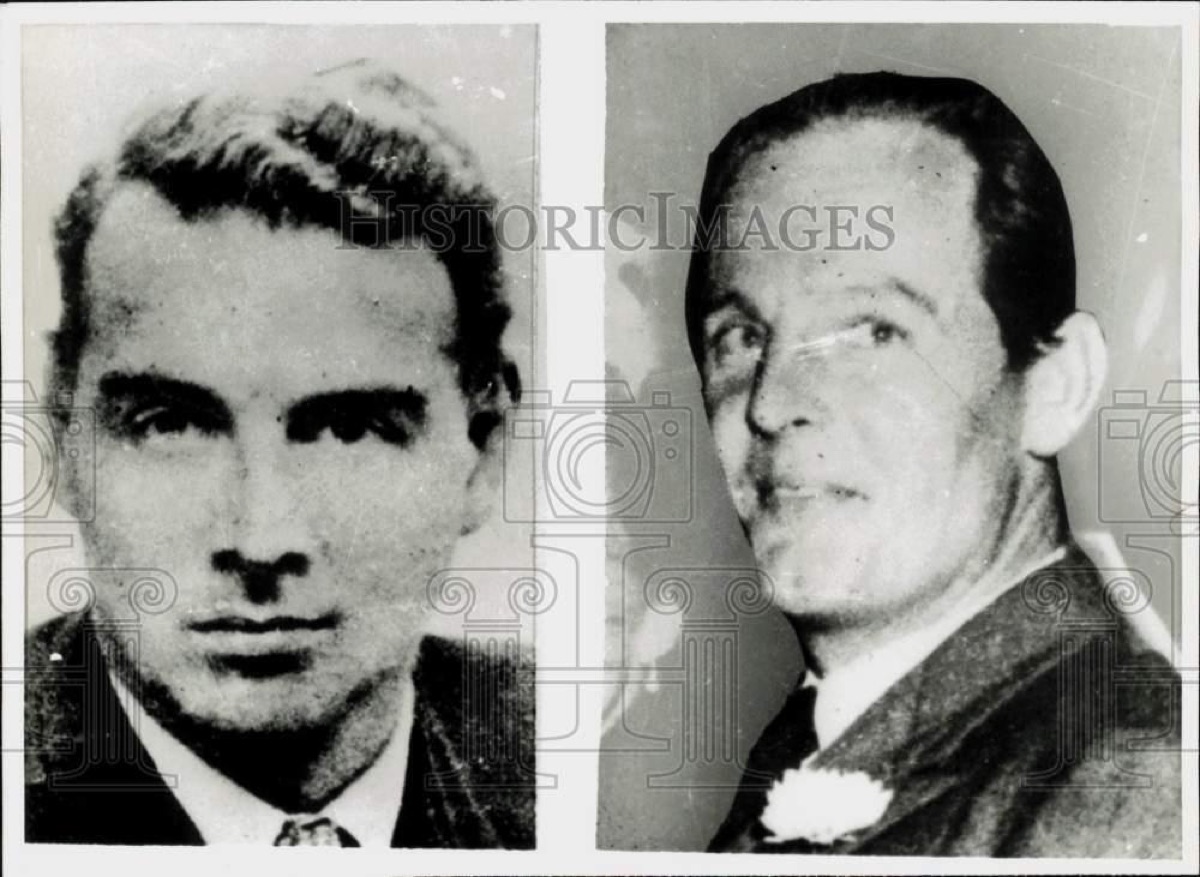 Black-and-white portraits of Guy Burgess and Donald Maclean, two men in suits.