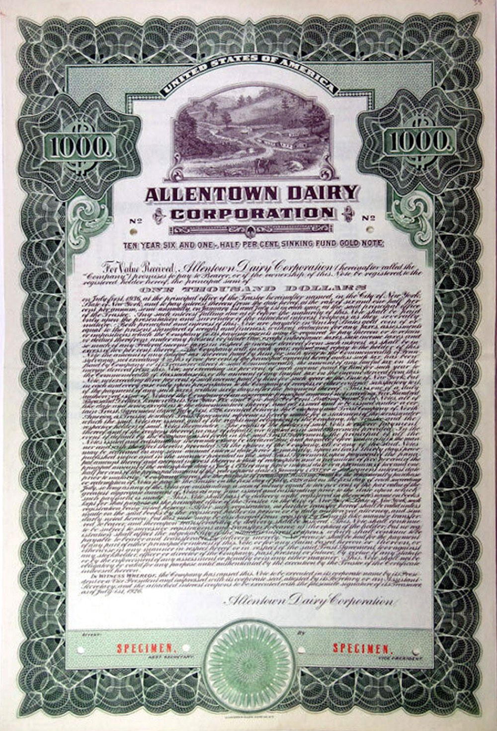 An ornate stock certificate from the 1920s, printed with decorative borders and engraved lettering.