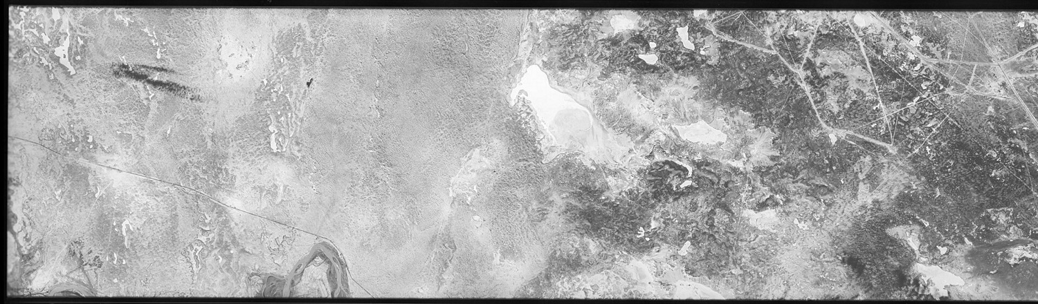 A declassified Corona satellite image of the Baikonur Cosmodrome in the Soviet Union.