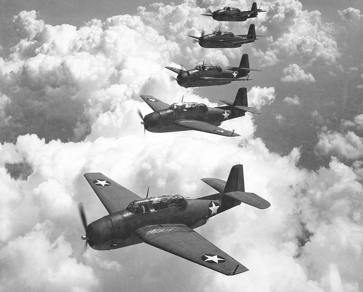 A formation of US Navy Grumman TBF Avenger torpedo bombers in flight, the type that made up Flight 19.