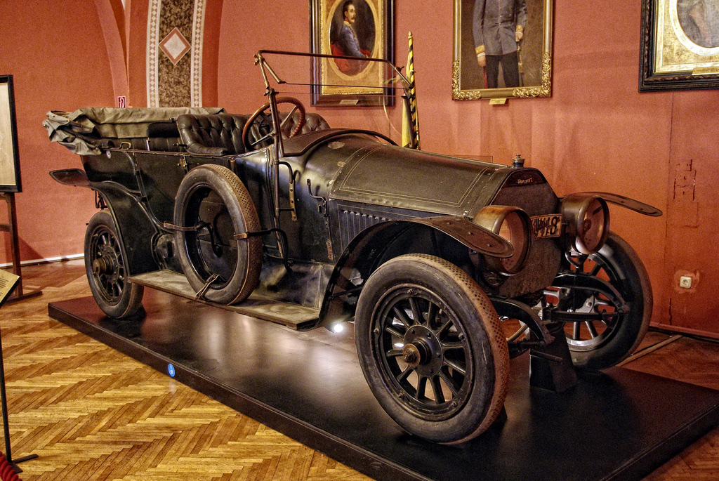 The Gräf & Stift open touring car in which Franz Ferdinand was assassinated, preserved in a museum.