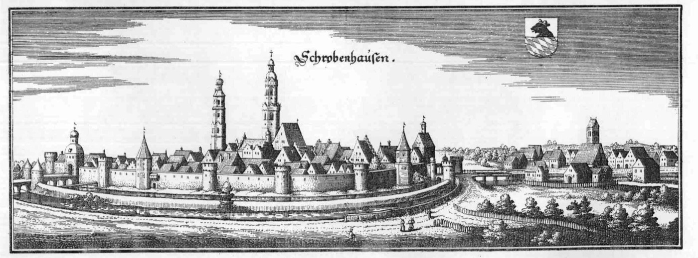 A historical engraving of the town of Schrobenhausen in Bavaria, near Hinterkaifeck.