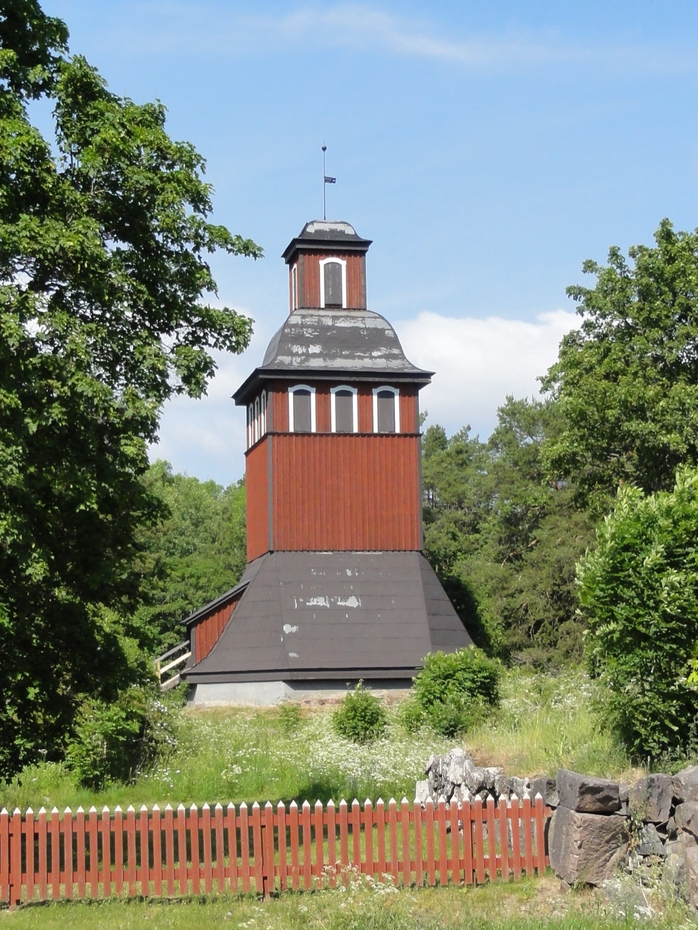 The bell tower in the village of Knutby, Uppland, Sweden.