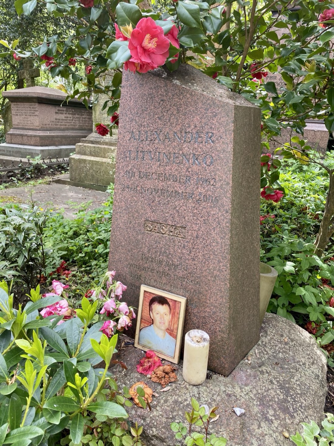 The grave of Alexander Litvinenko in Highgate Cemetery, London.