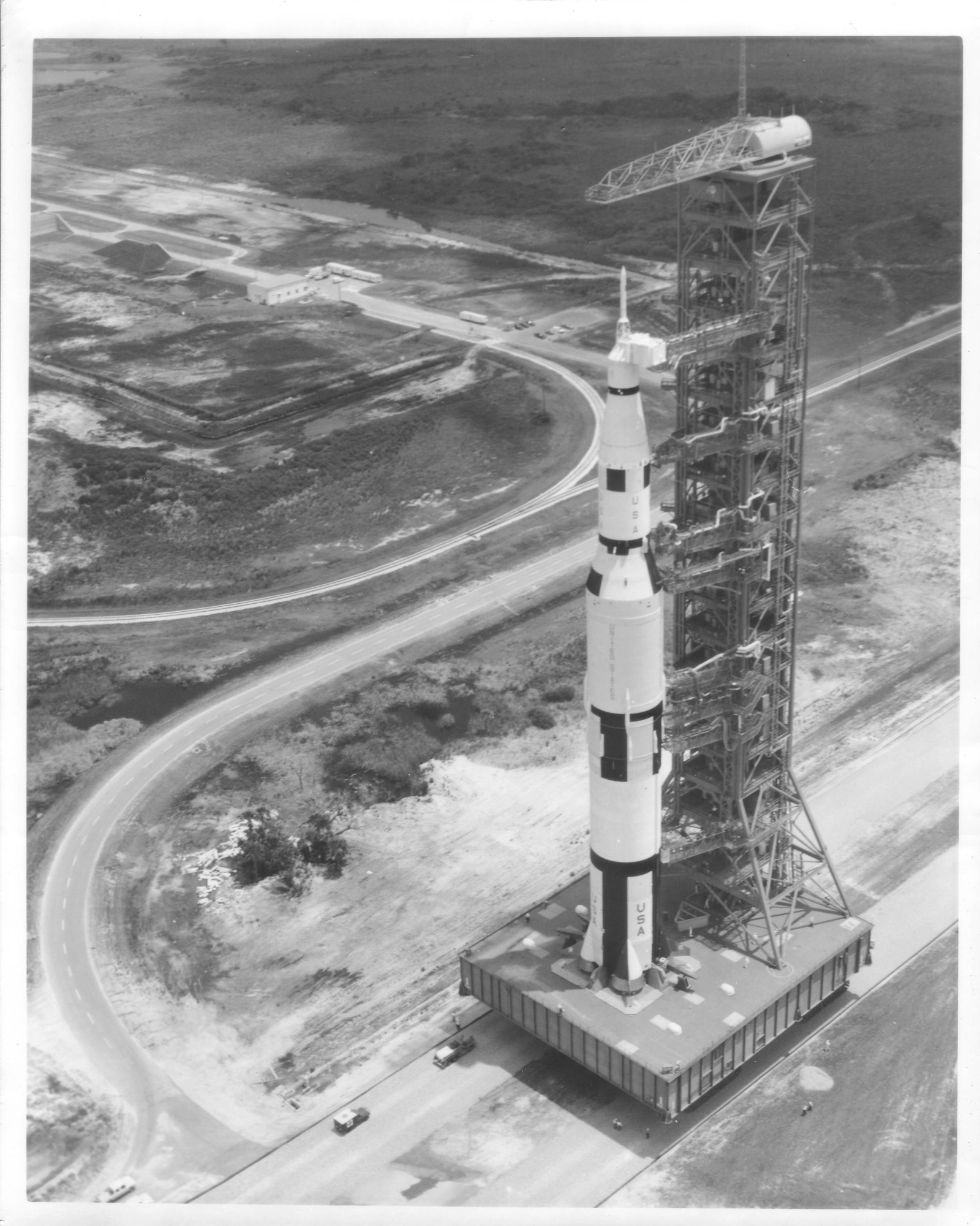 The Saturn 500F rocket being rolled out at Cape Kennedy, May 1966.