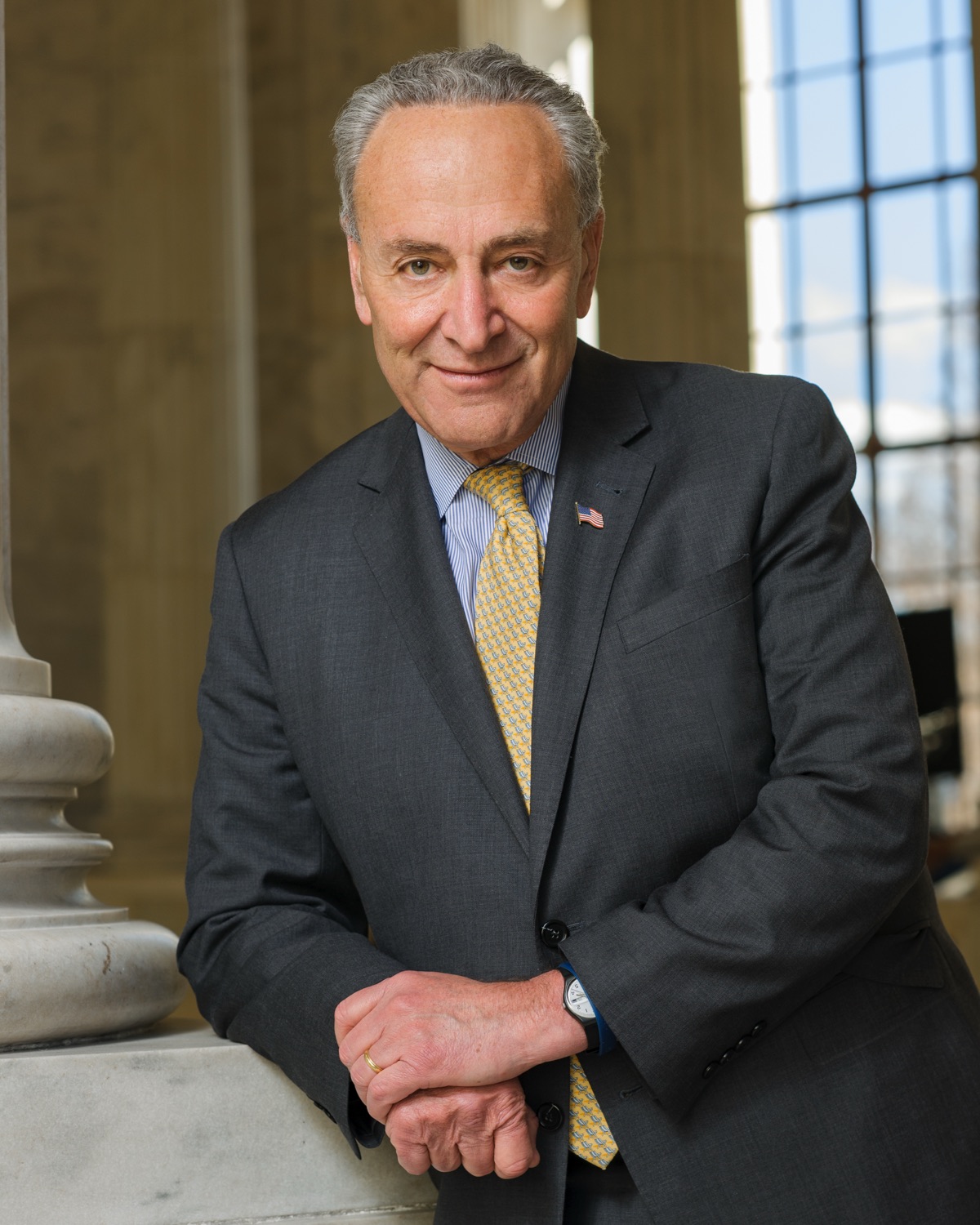 Chuck Schumer in his official U.S. Senate photograph — dark suit, blue tie, photographed against a neutral background.