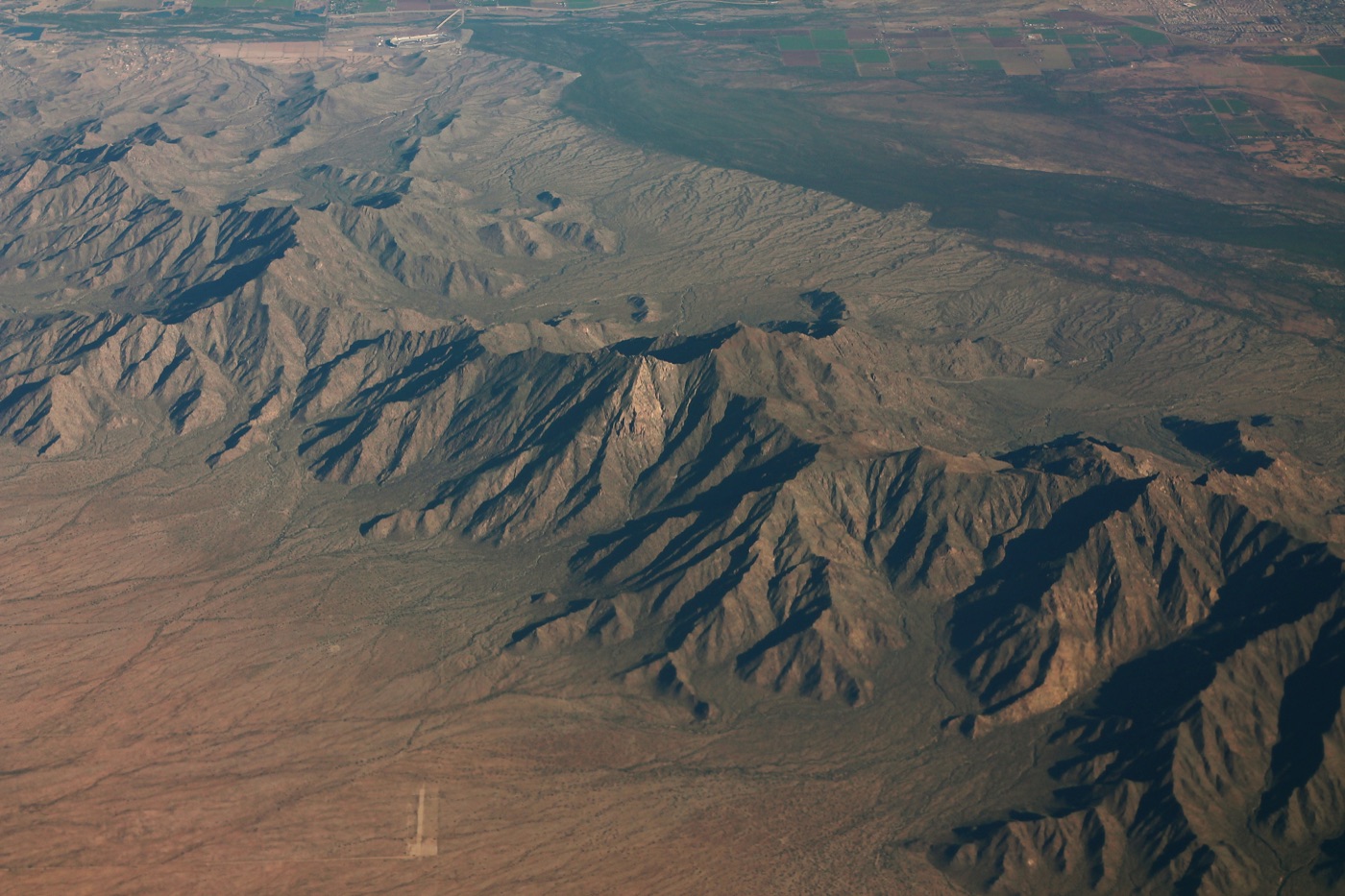 The Sierra Estrella mountains near Phoenix, Arizona, rising from the desert.
