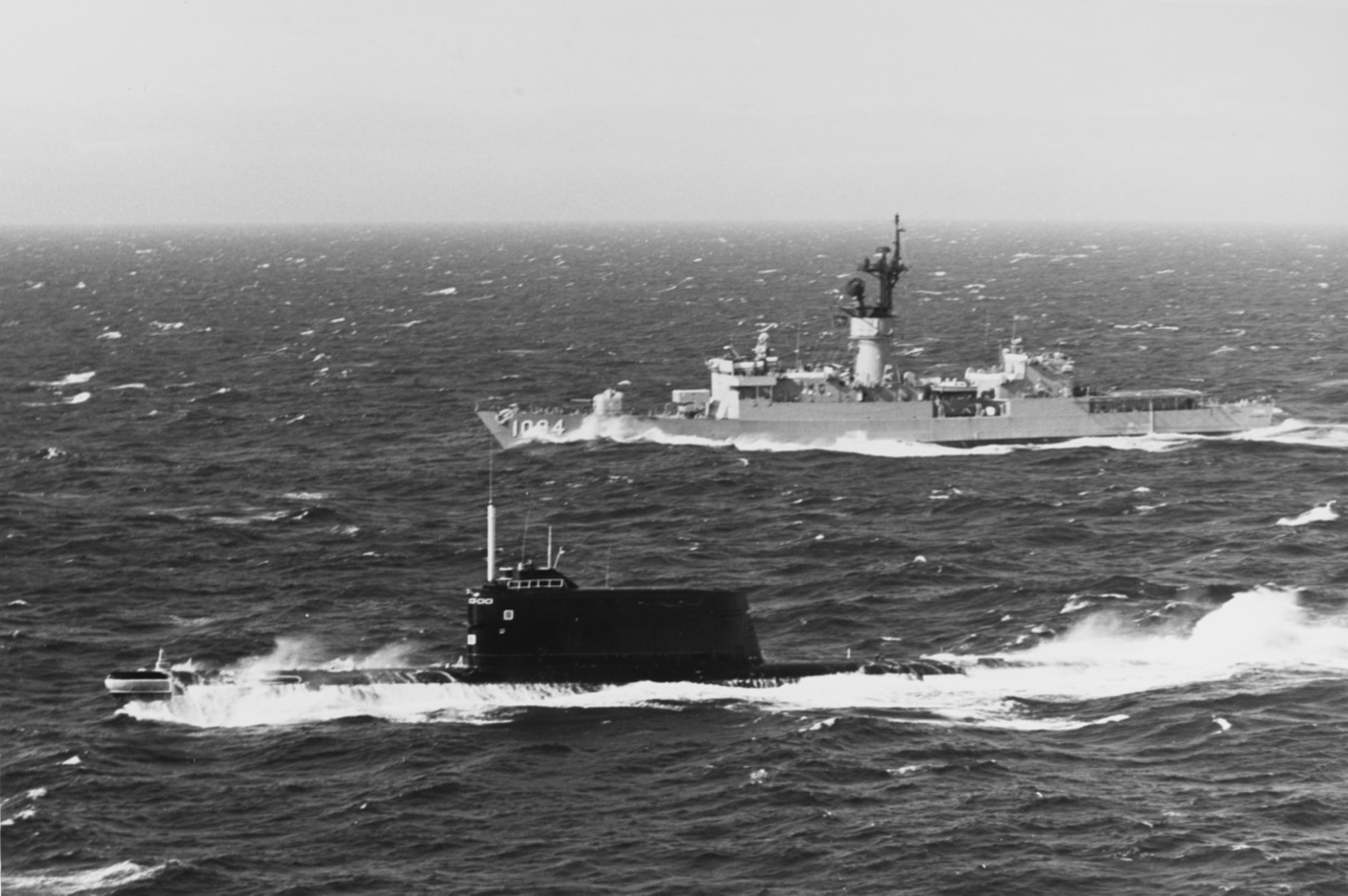 A Soviet Golf-class ballistic-missile submarine on the surface.