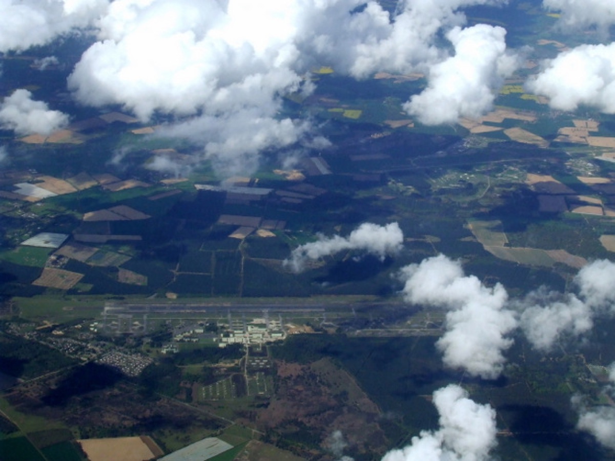 An aerial view of the former RAF Woodbridge and RAF Bentwaters airbases in Suffolk.