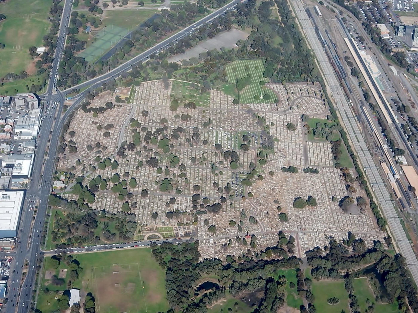 An aerial view of West Terrace Cemetery in Adelaide, where the Somerton Man was buried.