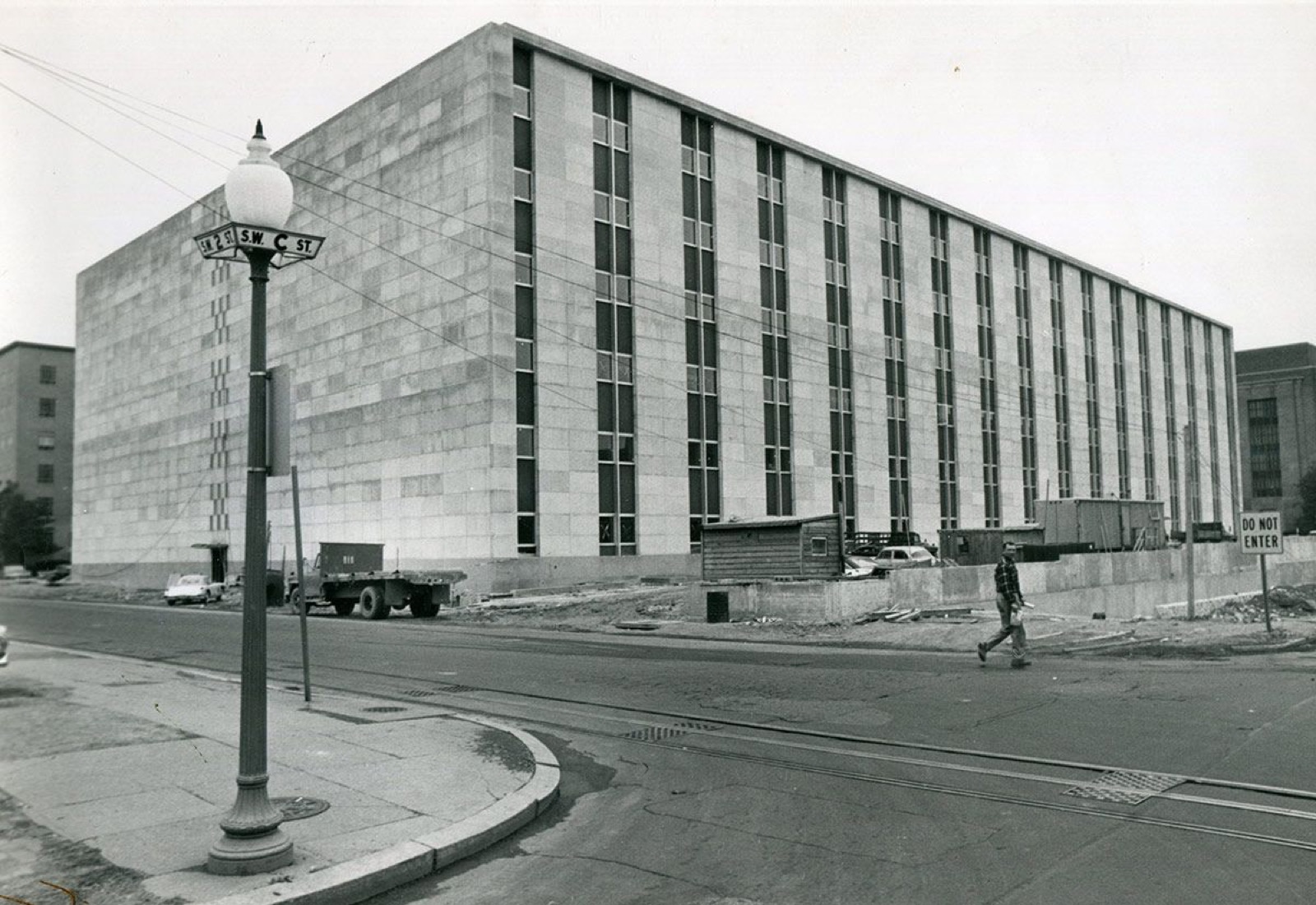 A 1963 photograph of Federal Office Building No. 8, a mid-century United States government building that housed the Food and Drug Administration.