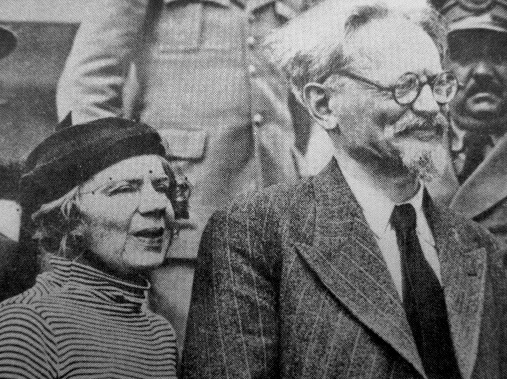 A photograph of Leon Trotsky in exile in the late 1930s, older and grey-haired.