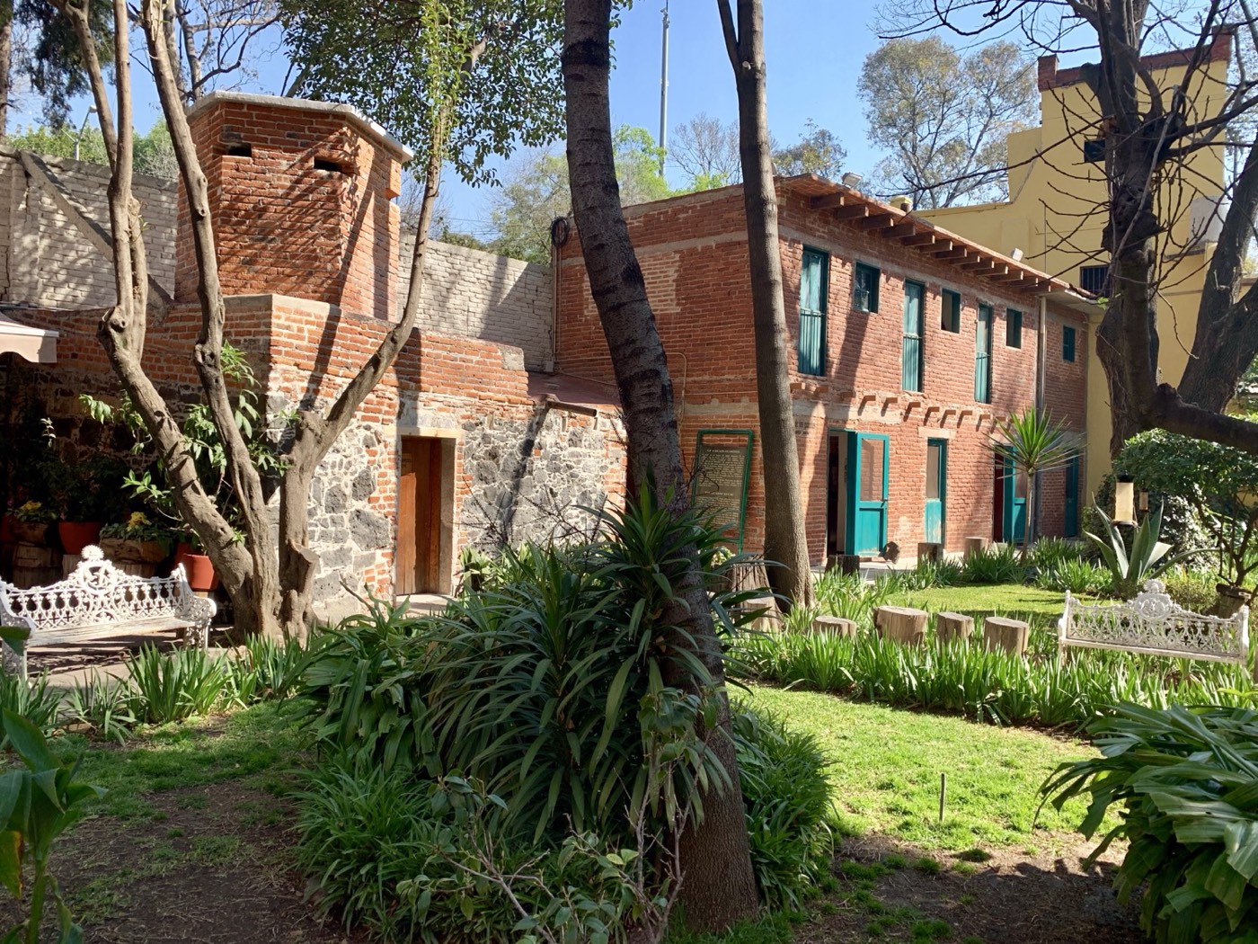 The fortified house in Coyoacán, Mexico City, where Leon Trotsky lived in exile and was assassinated in 1940, now a museum.