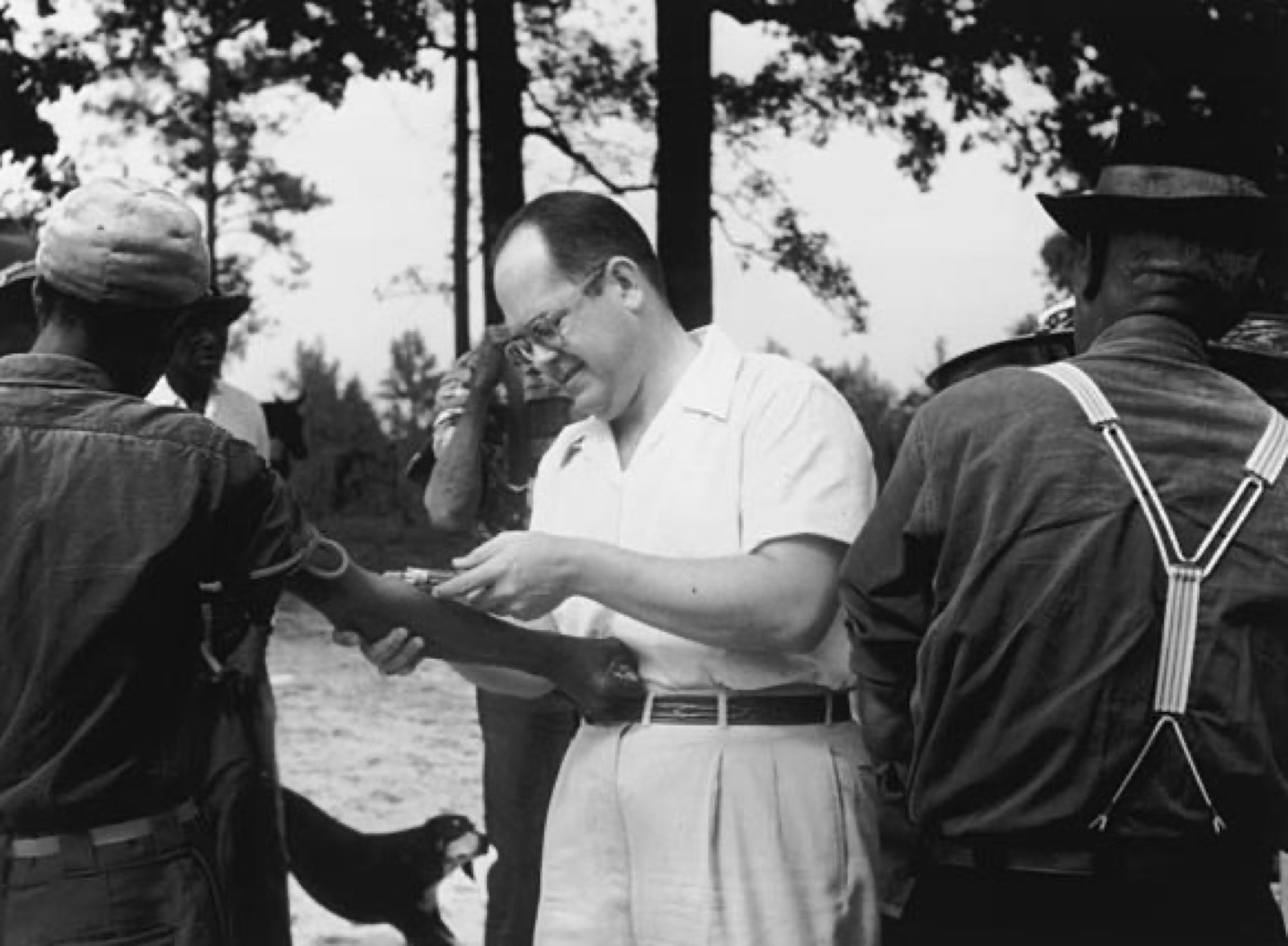 A Tuskegee Syphilis Study subject having blood drawn, circa 1953.