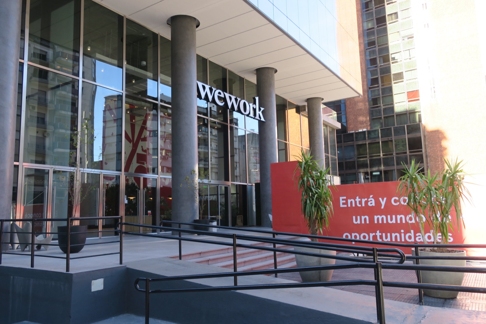 A WeWork office building in Buenos Aires, a multi-storey corporate building with the WeWork logo on its facade.